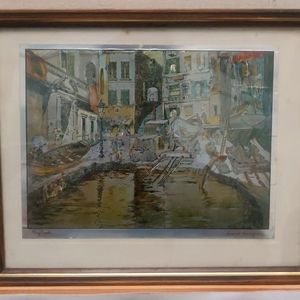 Framed Vintage Painting Lionel Barrymore "Dry Dock" art